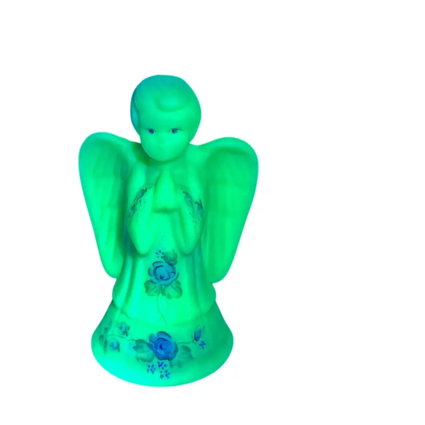 Fenton Burmese Custard Glass Handpainted Angel - Glows!  - Handpainted Signed By L. Emerson