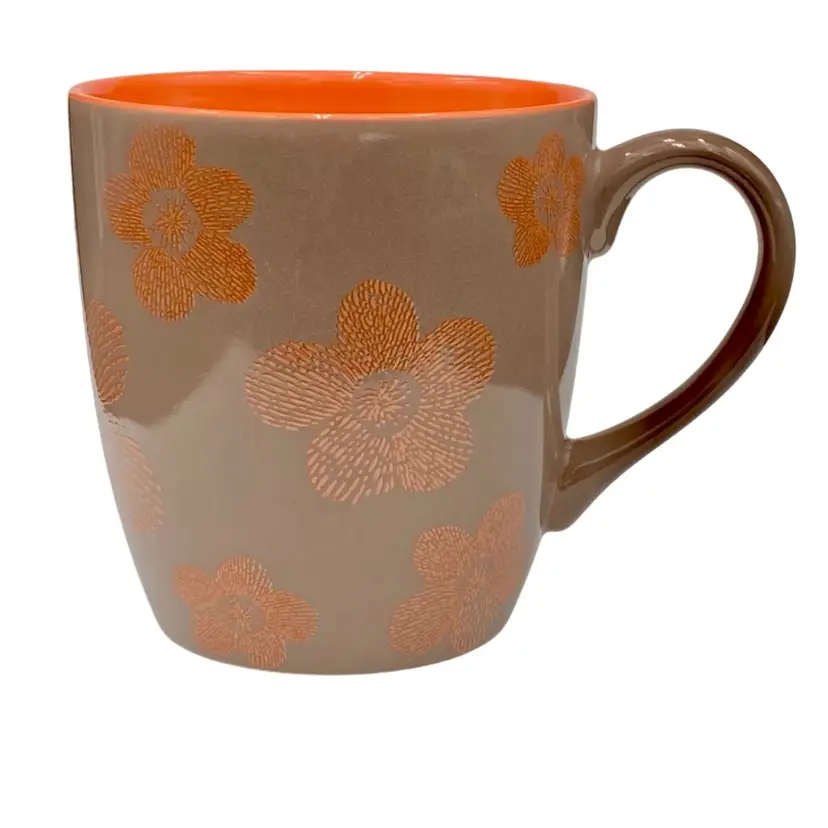 Life is Good Home Large Coffee Mug, Deep Coral & Taupe, Florals & Script, 16 oz