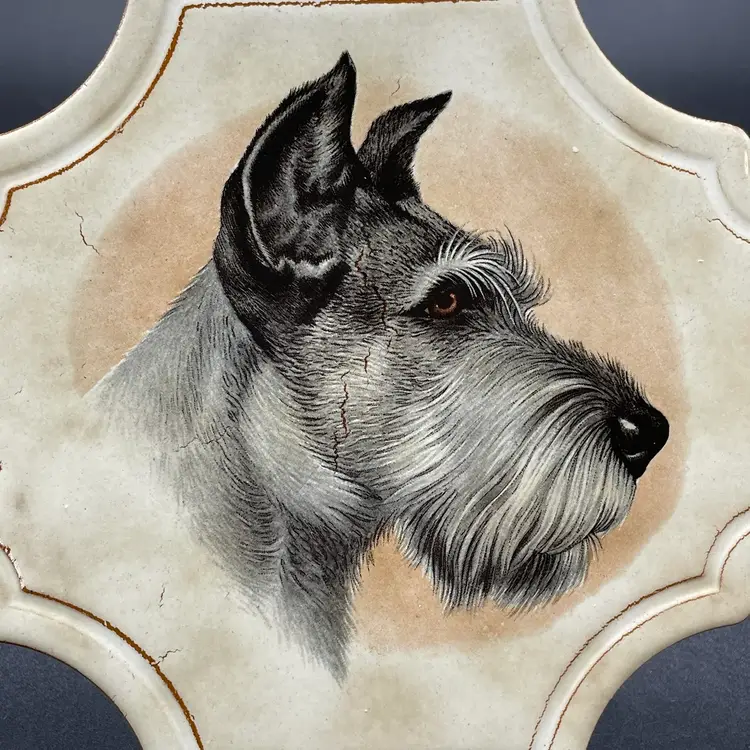 Schnauzer Dog Puppy Art Tile Plaque Wall Hanging Trivet Italy Italian Vintage