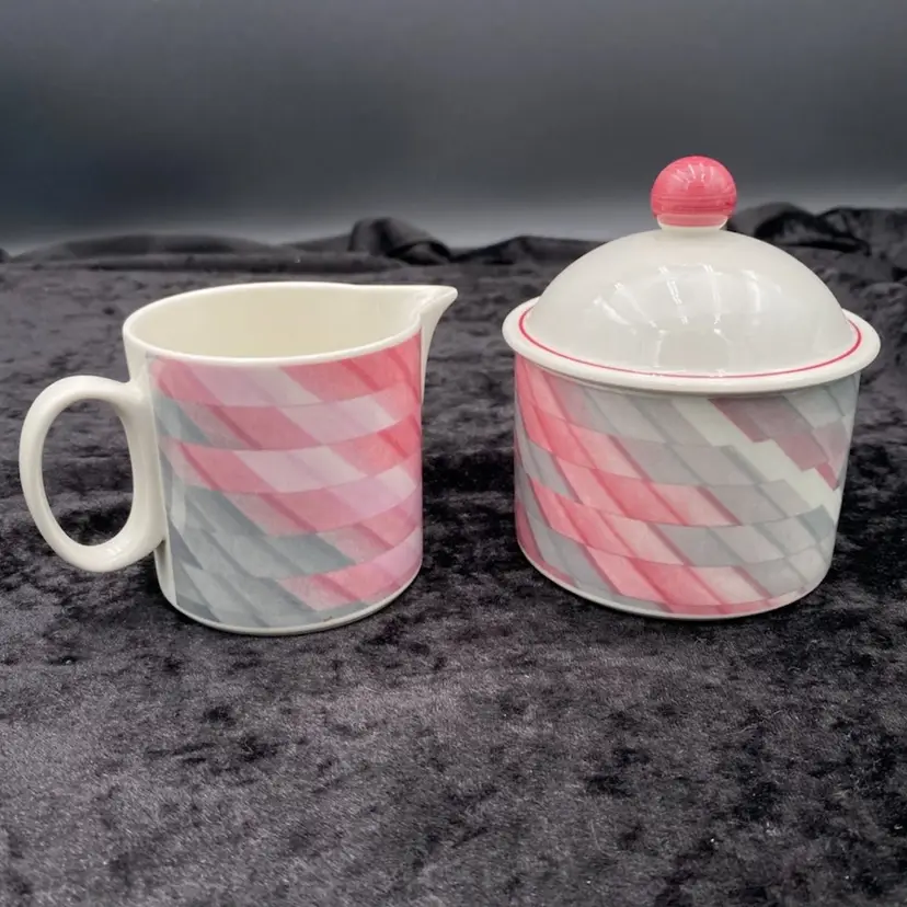 Vintage Villeroy & Boch (Luxembourg) "Collage" Porcelain Creamer & Covered Sugar