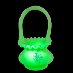 Fenton 7” Pink Blossoms Yellow Custard Glass Basket