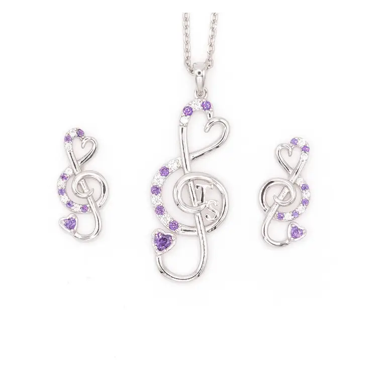 Music From The Heart Pendant/earrings In Purple Amethyst