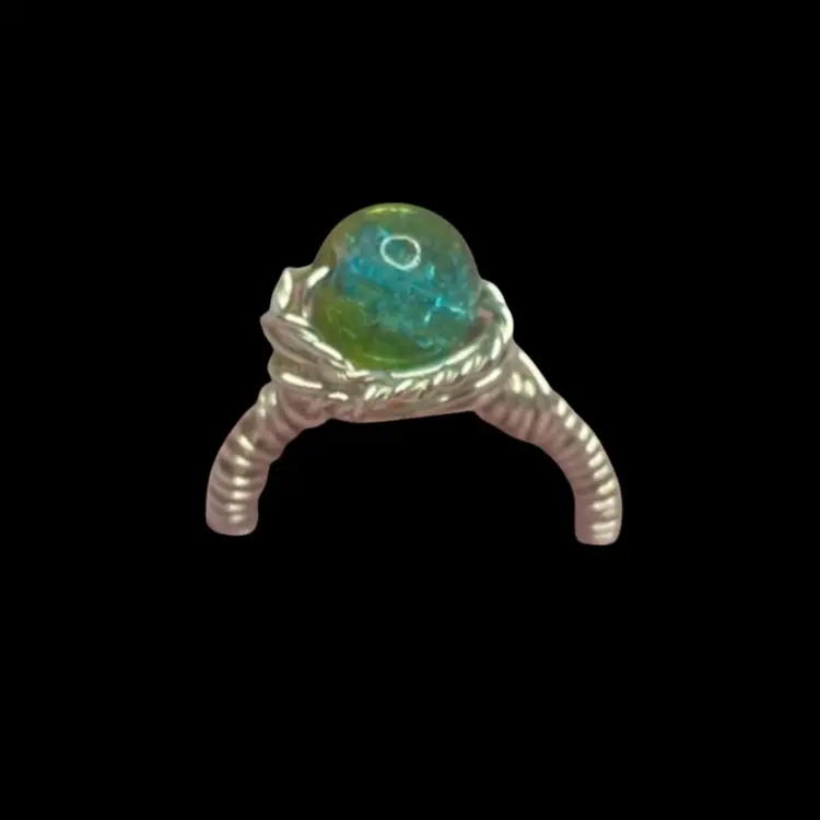 Green Glass Bead Ring