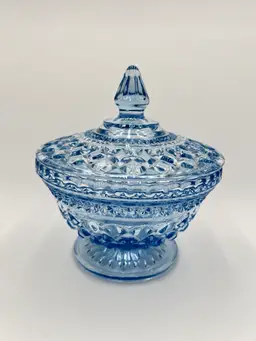 Anchor Hocking Light Saphire Blue Wexford Crystal Pedestal Lid Candy Dish