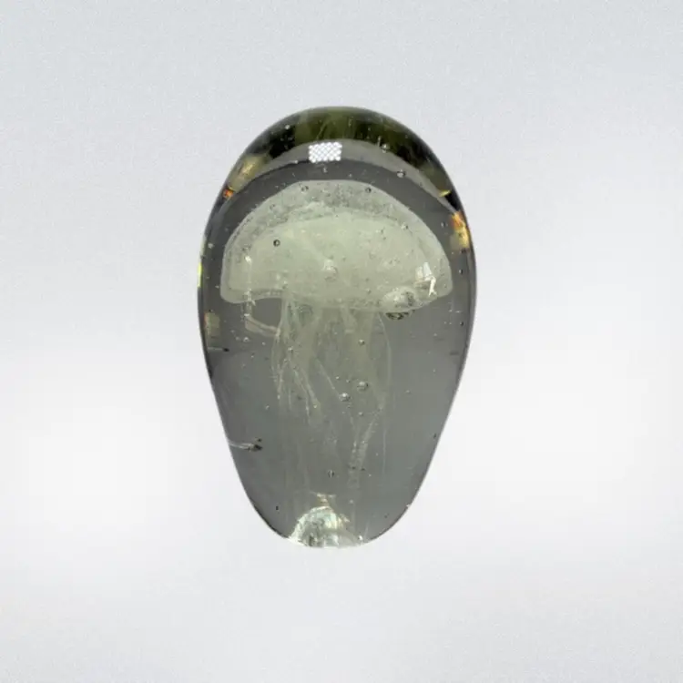 4.75in Tall Glass Jellyfish Paperweight With UV Glow