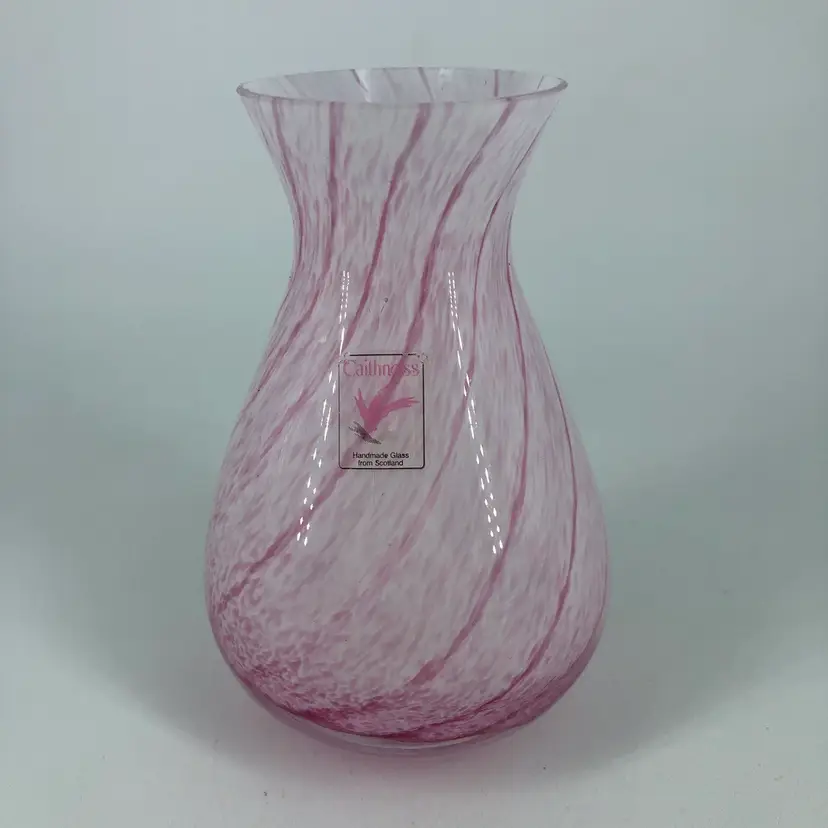 Hand-Blown Art Glass Caithness Scotland Pink Swirl Vase