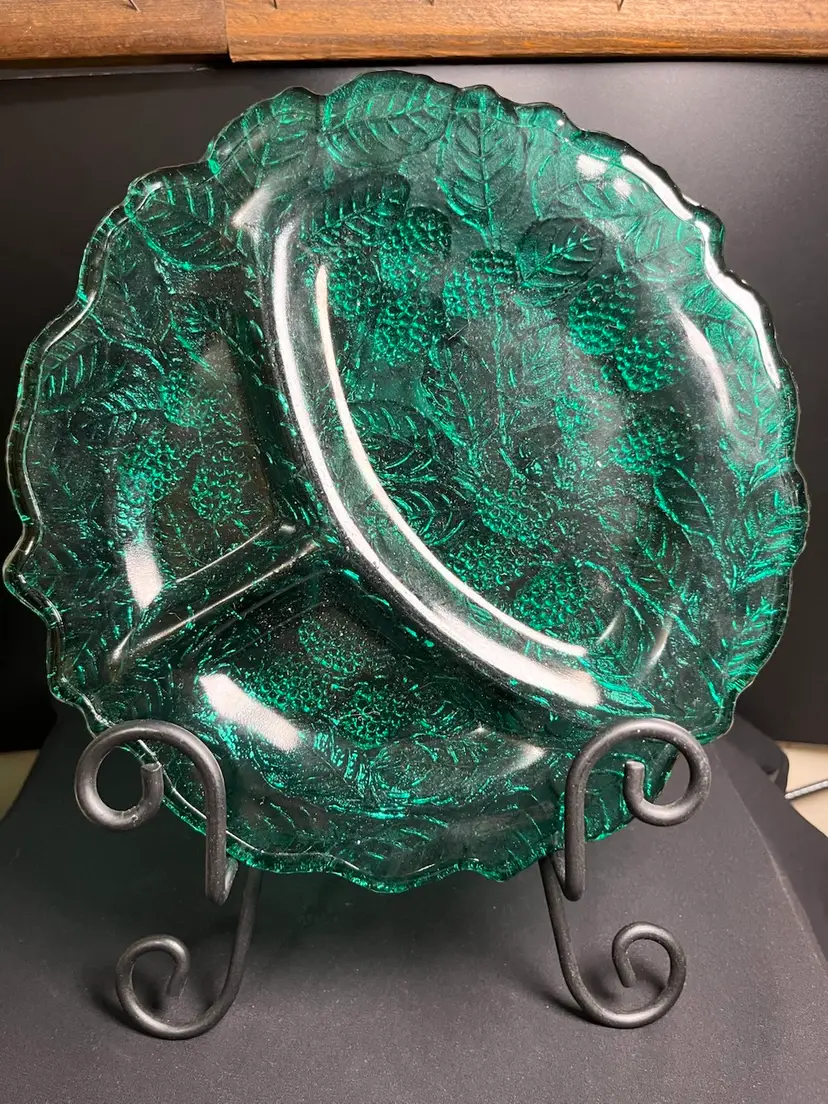Indiana Glass Loganberry Teal Green Divided 9" Grill Plate-Lot 46