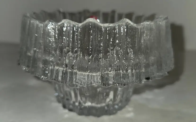 Vintage Clear Pressed Glass Scalloped Bowl - Heavy Fluted "Ice" Pattern, Starburst Base