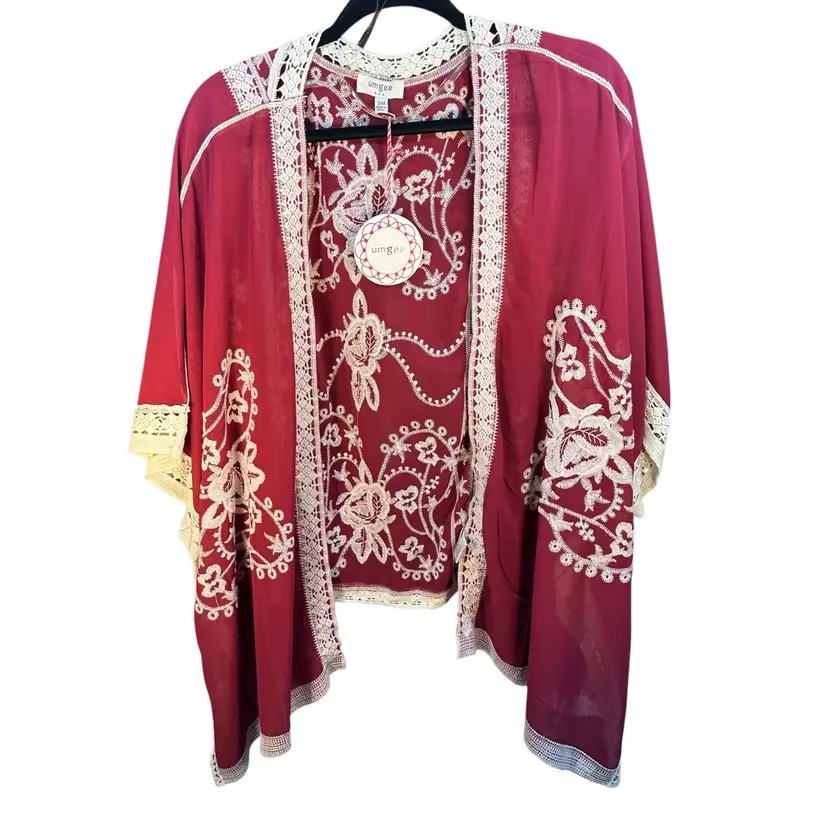 Etched Cranberry Embroidered Cardigan, Size S/M New