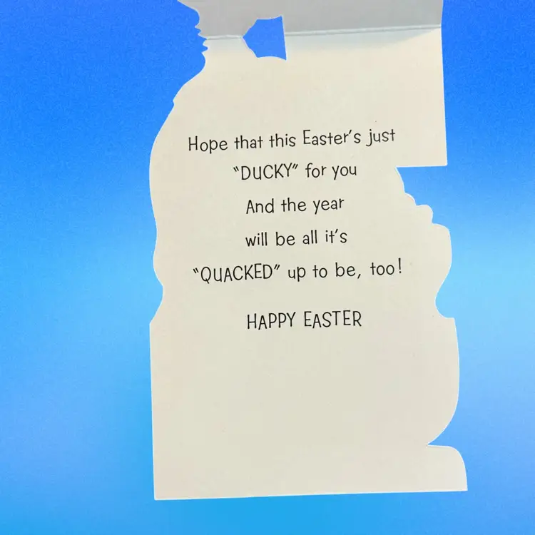 Vintage Die-cut Greeting Card Yellow Duckling Anthropomorphic Flower Easter Card