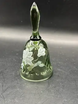 Fenton green glass with hand painted white flowers