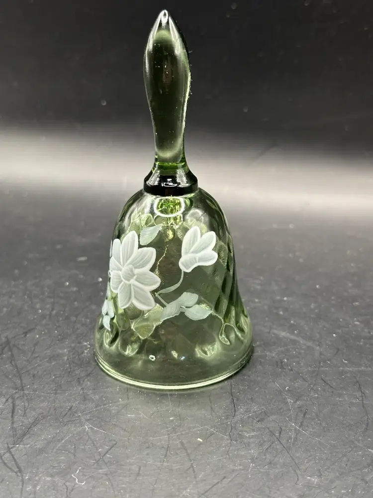 Fenton green glass with hand painted white flowers