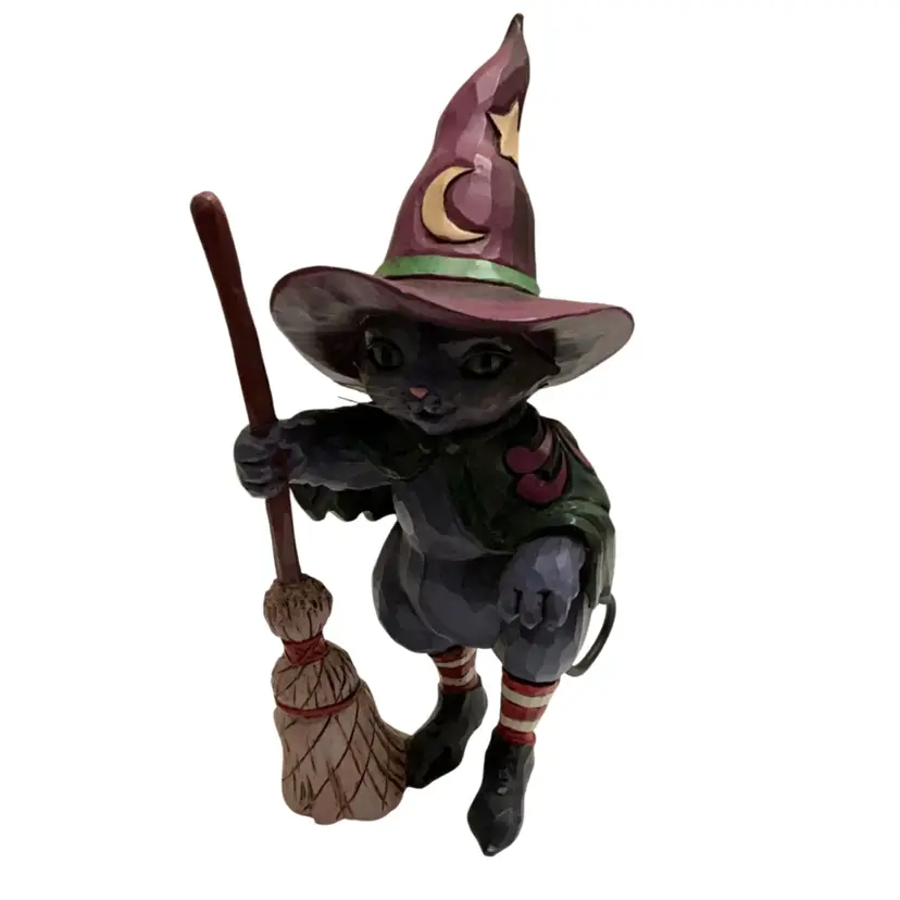 Jim Shore Heartwood Creek “Witch Cat w/ Broom Figurine 6.5” x 3”