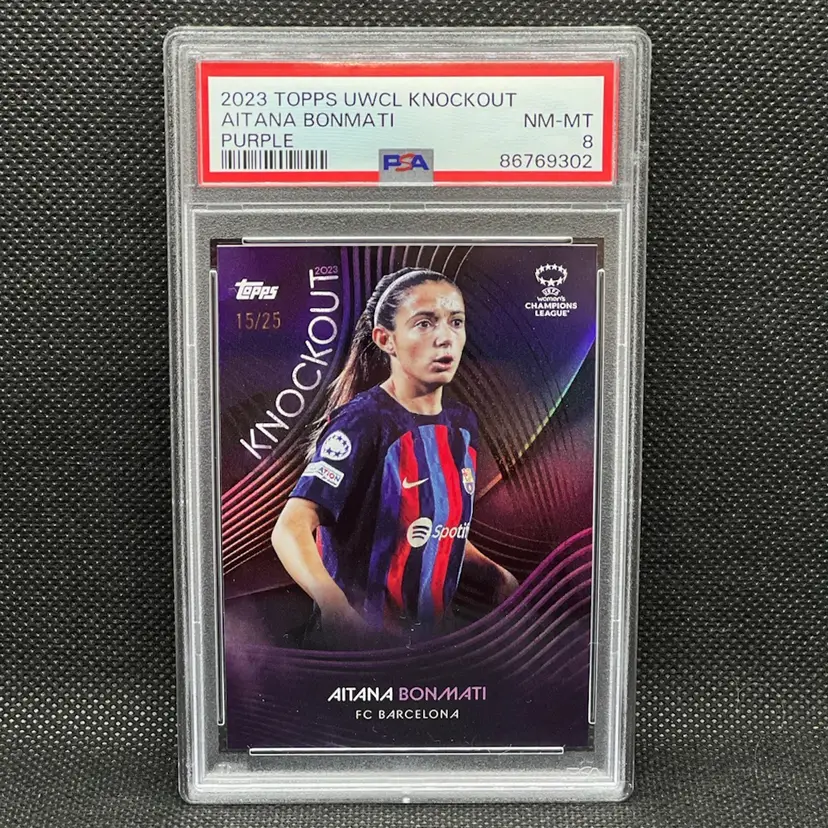 Aitana Bonmati 2023 Topps UWCL Knockout Purple /25 PSA 8 Soccer Card 