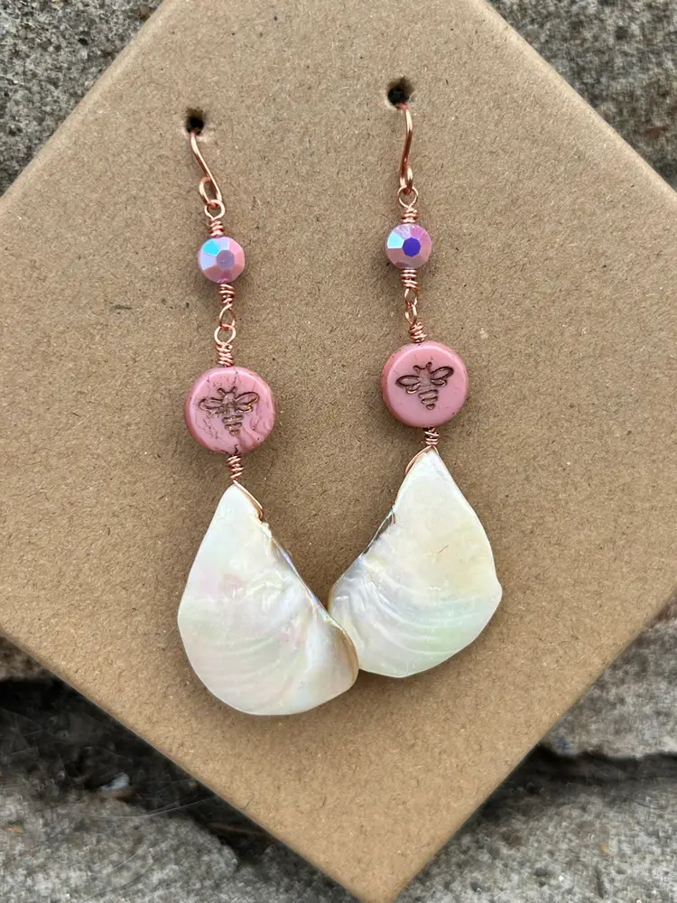 Handmade Mother Of Pearl & Crystal Earrings By Me