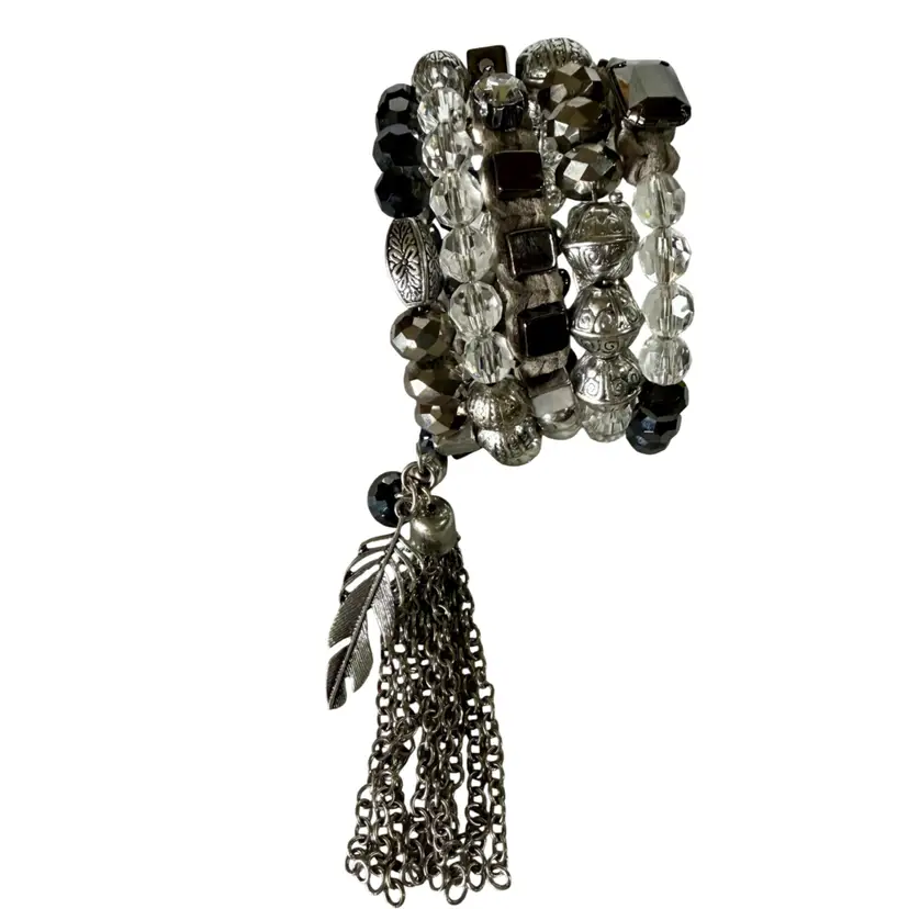 Bohemian Multi-Strand Beaded Bracelet with Tassel