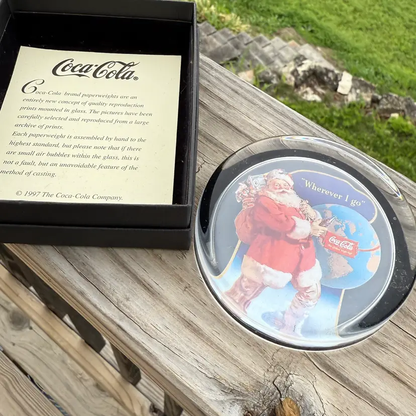 Vintage Coca Cola Glass Paperweight Santa Claus Numbered