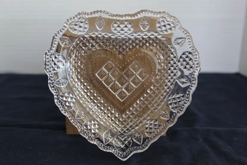 Glass Heart Shaped Heart and Diamonds Trinket Dish, Avon by Fostoria 1970