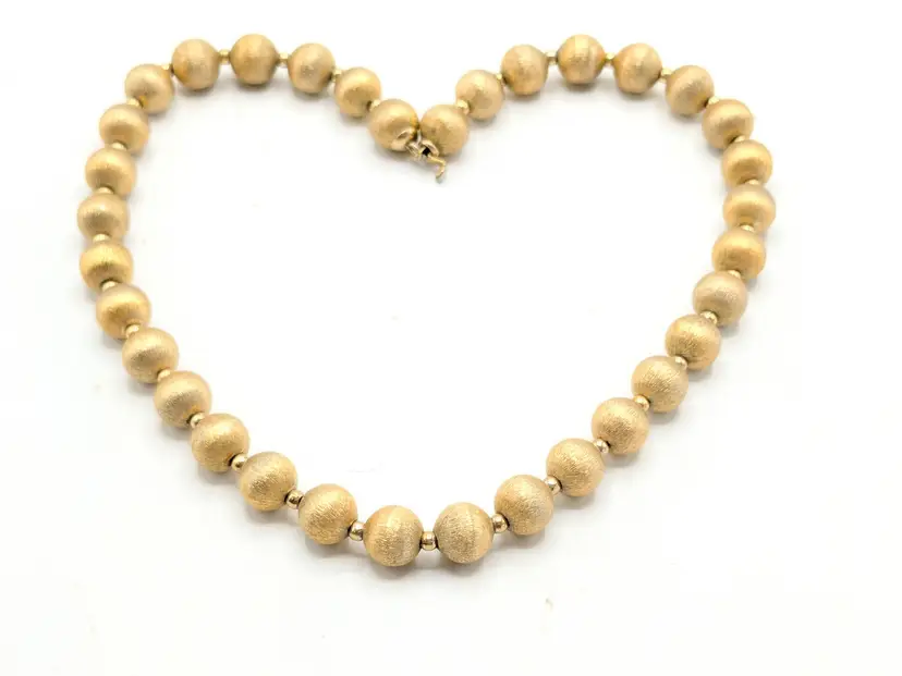 Vintage Napier Gold Tone Textured Metal Bead Necklace