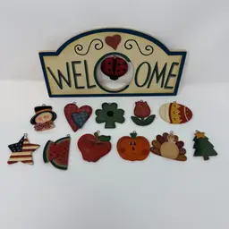 Wooden Welcome Sign With Changeable Monthly Hangers