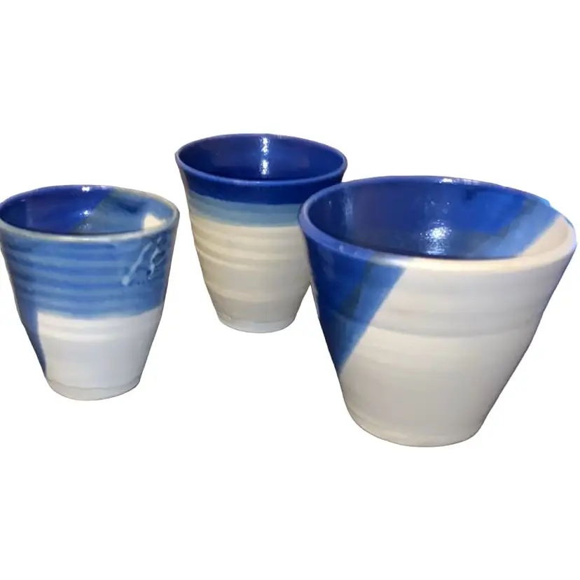 Three Drip Glazed Studio Art Pottery Planters/Candle Holders