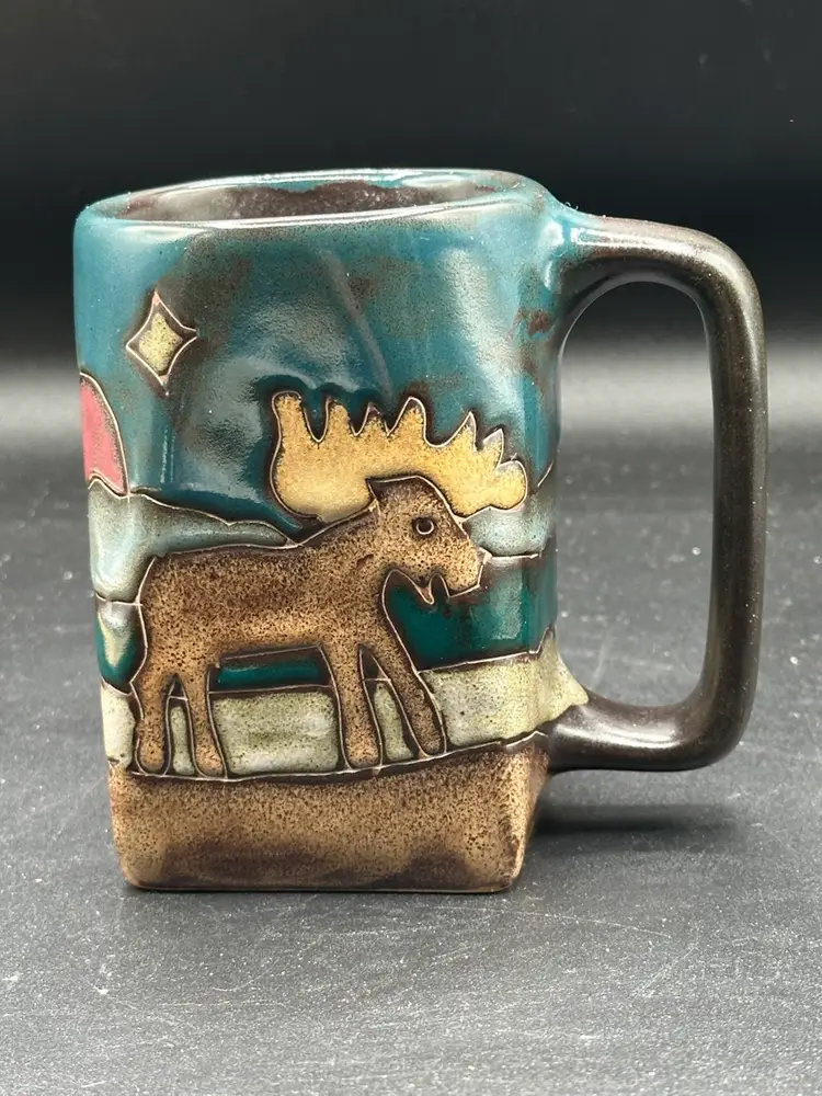 Design by Mara Mexico Studio Art Pottery Moose Trees Coffee Mug Signed 16oz