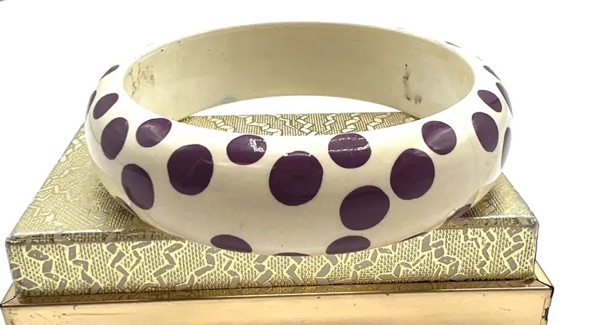 Polka Dot Bangle, Purple White, 60s Dotted Bracelet, collectible Bangle