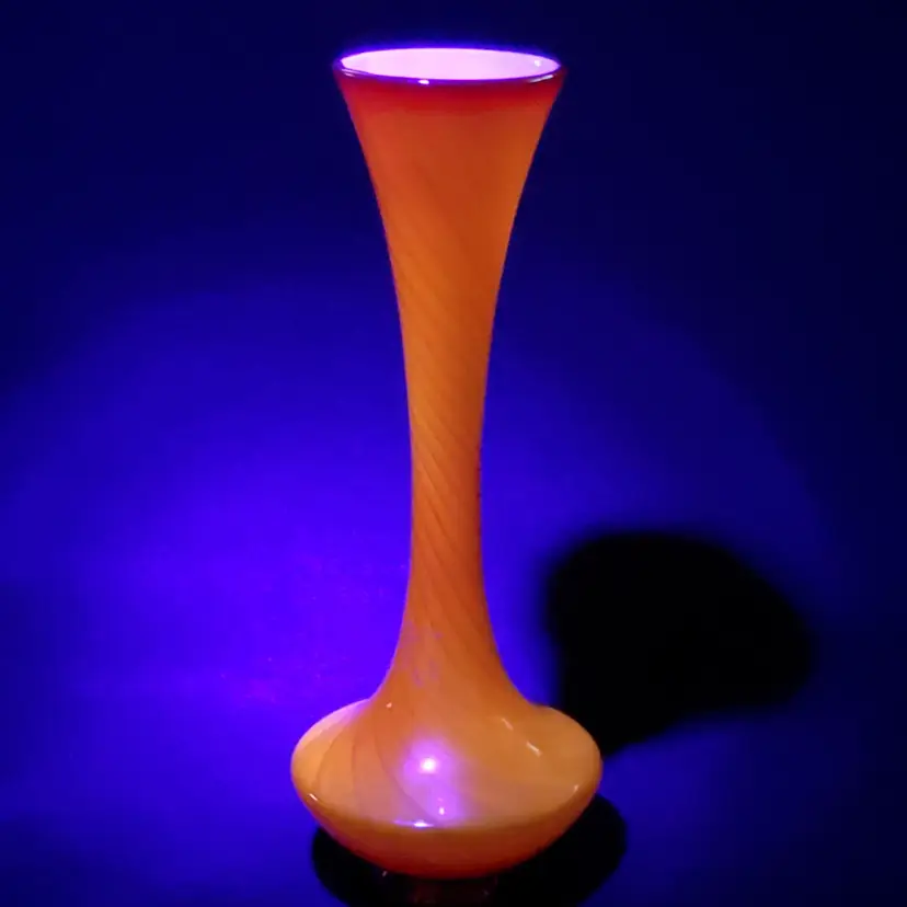 Art Glass Orange Swirl Opaline Stem Vase 9" Tall MCM Space Age Slight Glowy Unbranded