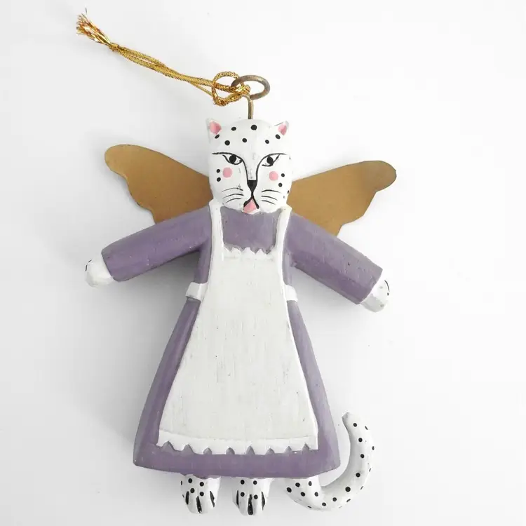 Laurel Burch Wooden Angel Cat Christmas Ornament Hand Painted