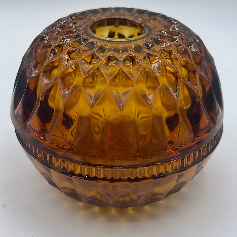 Vintage Indiana Amber Glass Fairy Lamp Flash Diamond Point
