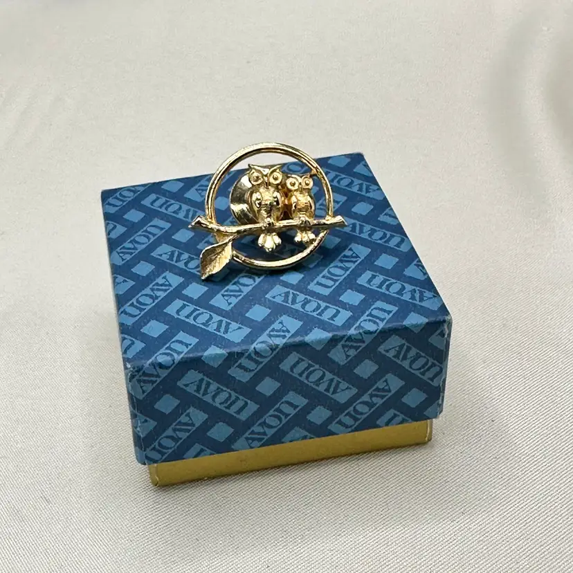 A145 - Avon Pair Of Owls Pin With Box