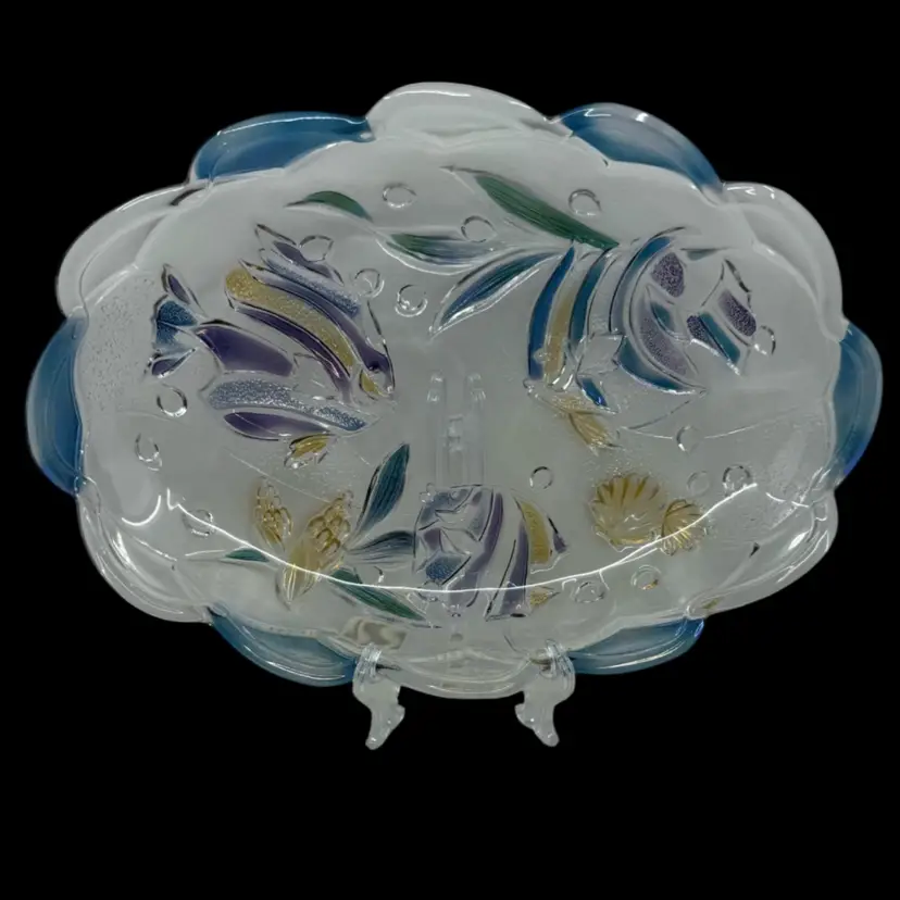 Glass Serving dish with tropical fish design.