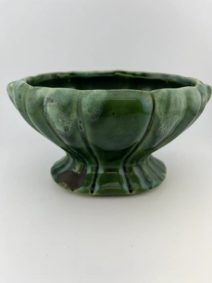 Vintage Cooksons Pottery C, Number CP313, green drip glaze pottery planter