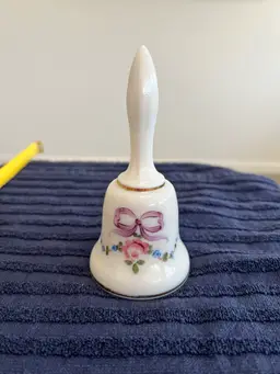 Vtg 1975 Porcelain Bell Hand Painted Floral Gold Trim Crystal Clapper Signed