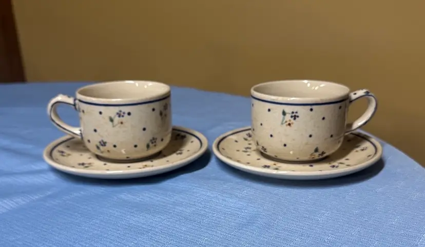 Boleslaweic Polish Pottery Country Meadow cup and saucer Sets