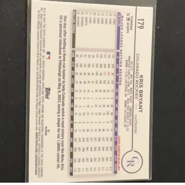 Kris Bryant 2024 Topps Chrome Colorado Rockies