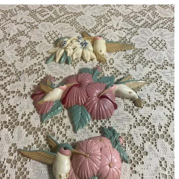 VTG Burwood Hummingbird Wall Plaques Décor Set of 3 Homco #3303 Made in USA -