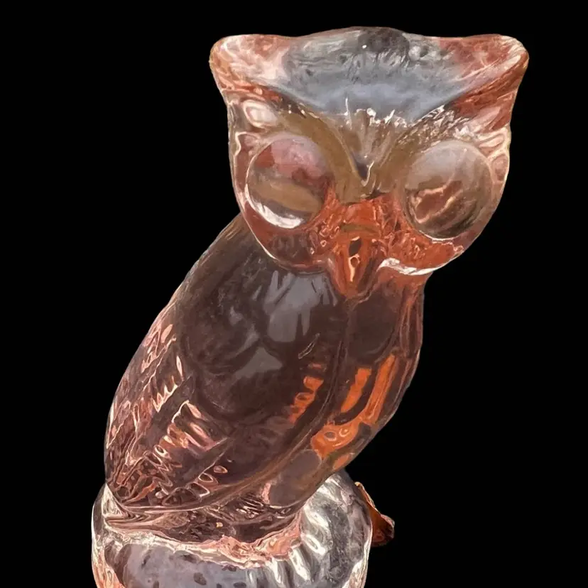 Vintage Pink Glass Owl Paperweight 