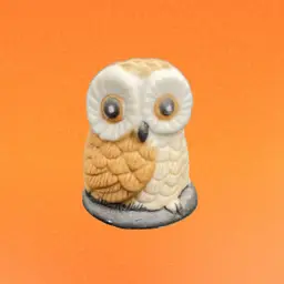 Vintage Ceramic Bisque Owl Thimble Figurine Hand Painted Cute Boho 1”