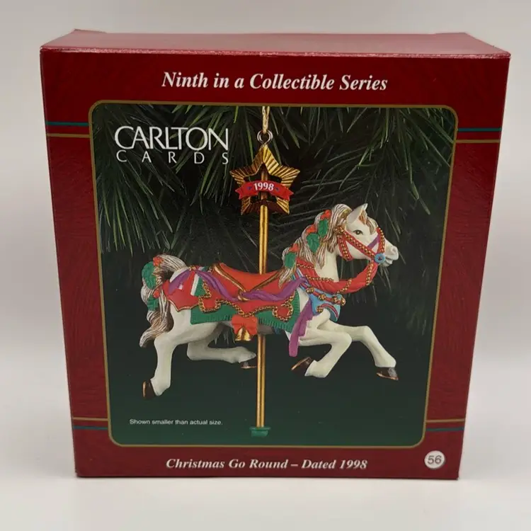 Vintage 1998 Carlton Cards Heirloom Ornament Carousel Horse "Christmas Go Round" 4.5”