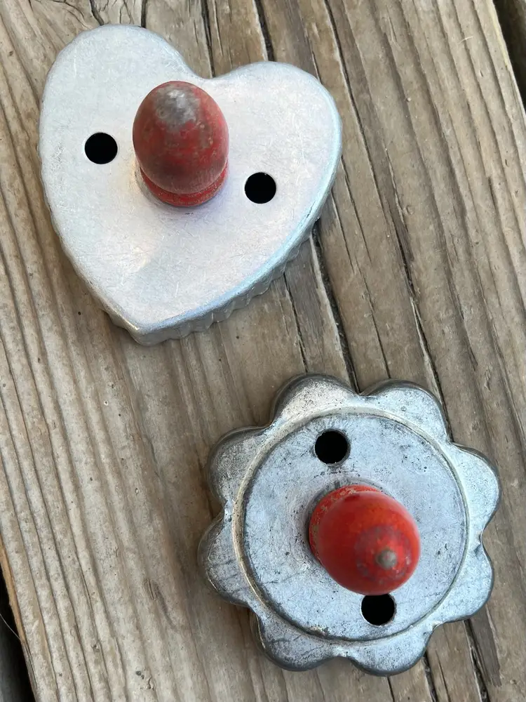 Vintage Heart and Star Cookie Cutters With Wood Handles