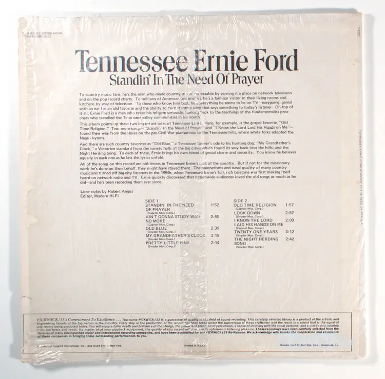 Tennessee Ernie Ford - Standin' In The Need of Prayer (1960) Vinyl LP • Gospel