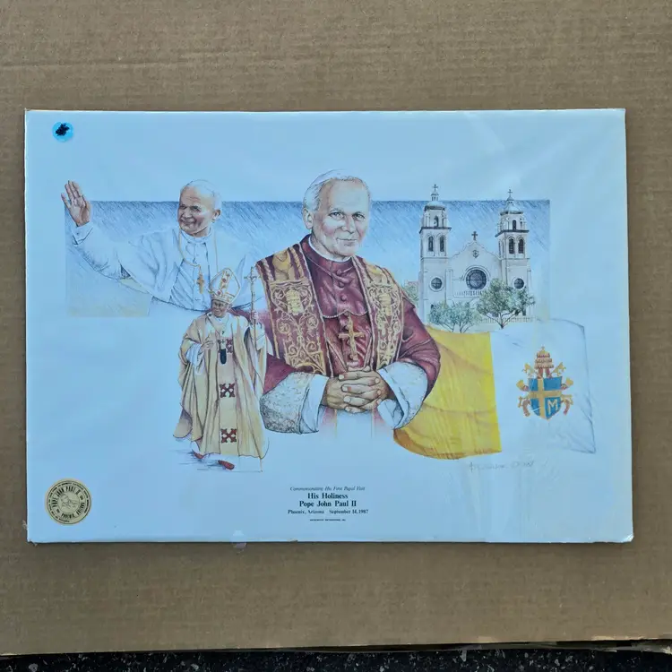 Poster Pope John Paul II 1987 Papal Phoenix Arizona Visit Tour 15×20¾" with Sticker