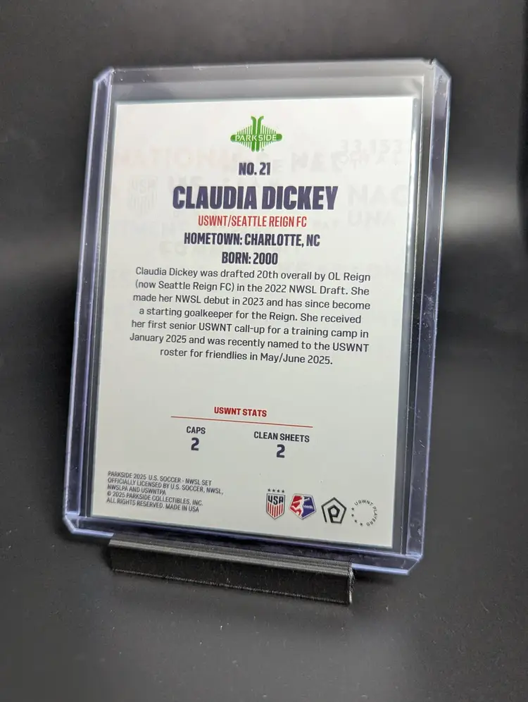 2025 Parkside NWSL/USWNT Club and Country Shimmer Foil Claudia Dickey Seattle Reign