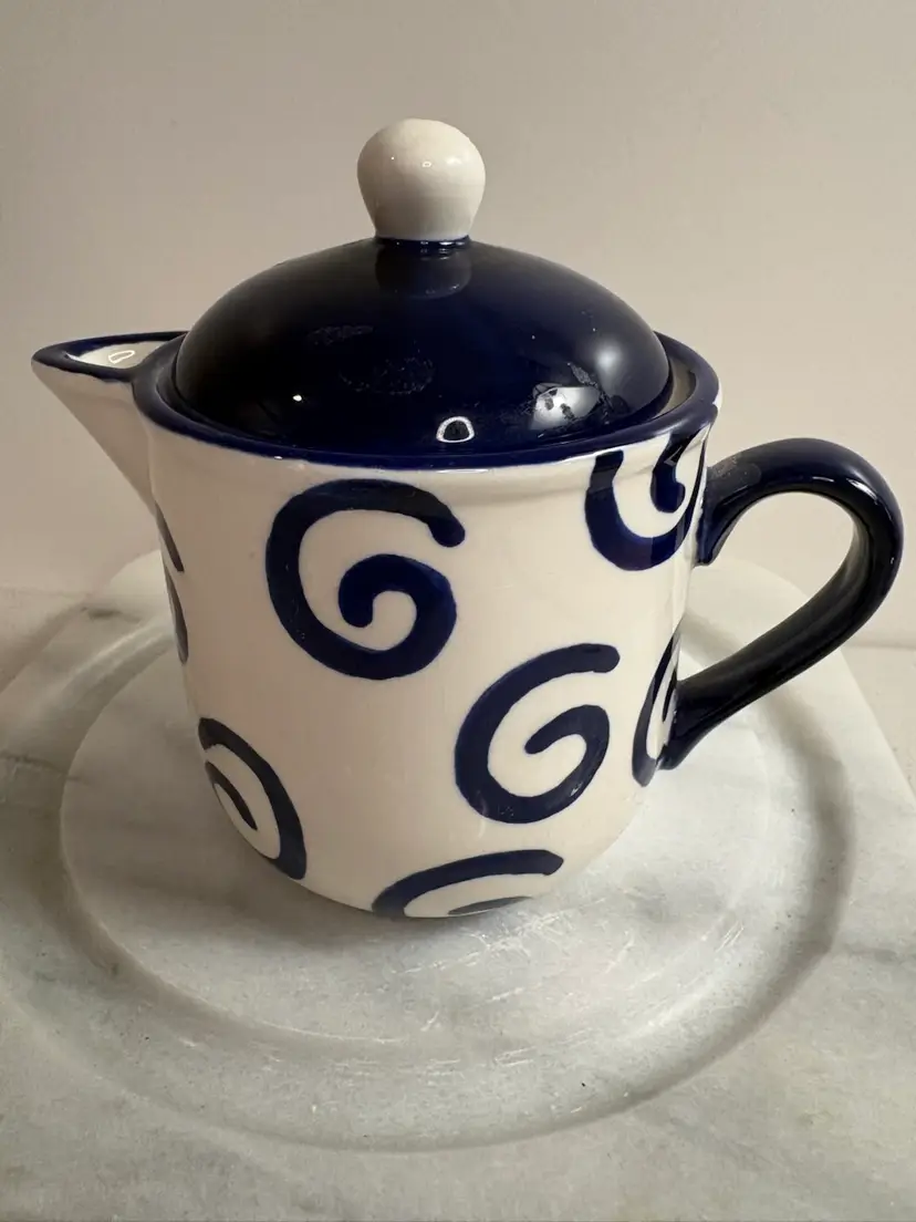 White And Blue Creamer With Lid