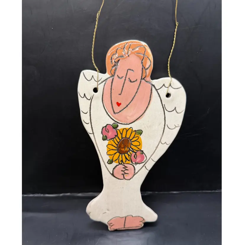 Sandra Magsamen Signed Ceramic Guardian Angel Wall Hanging 7”+4” Hanger