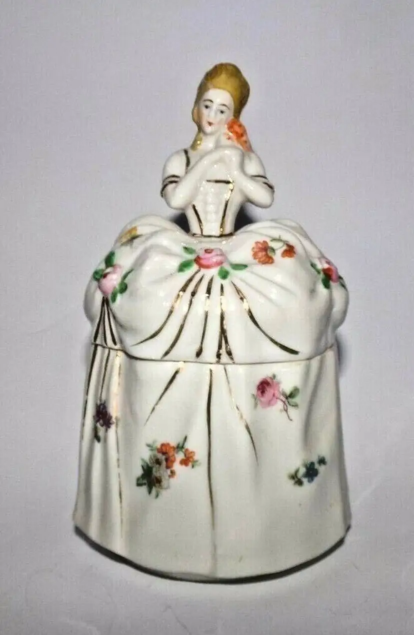 Japanese Dermay, Vintage Porcelain Figural Georgian Woman, Powder Pot / Box RARE