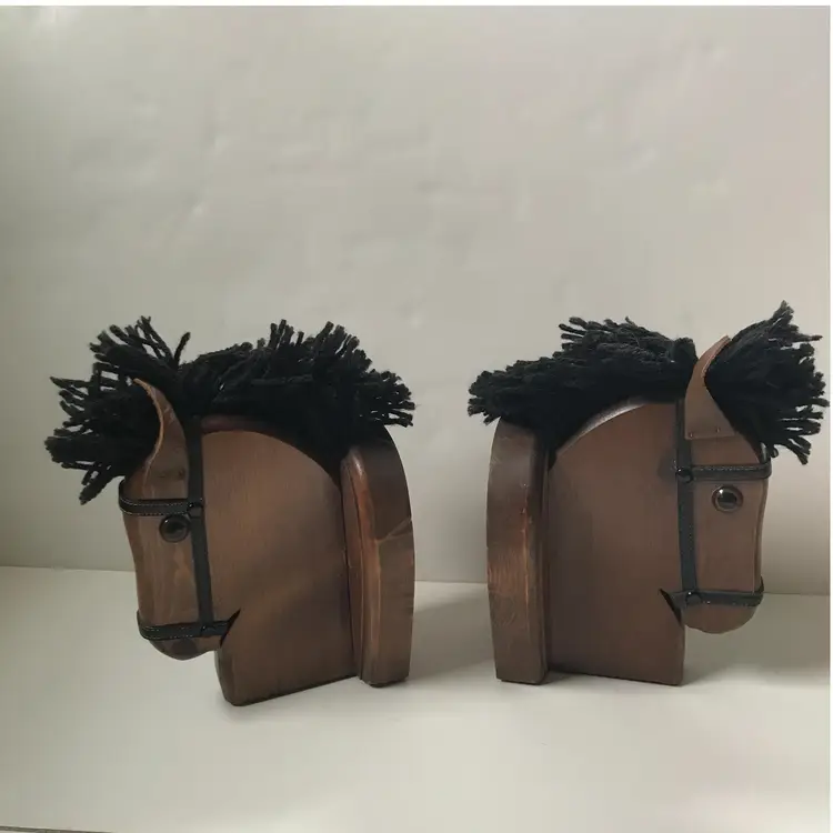 Vintage Wood Horse Book Ends