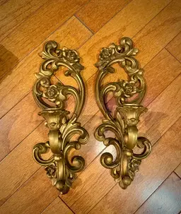 VINTAGE HOMCO GOLD FLORAL WALL SCONCES - SET OF 2