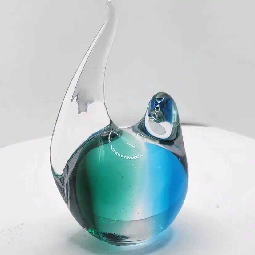 Elegant Blue and Green Glass Bird Figurine Lefton 5"